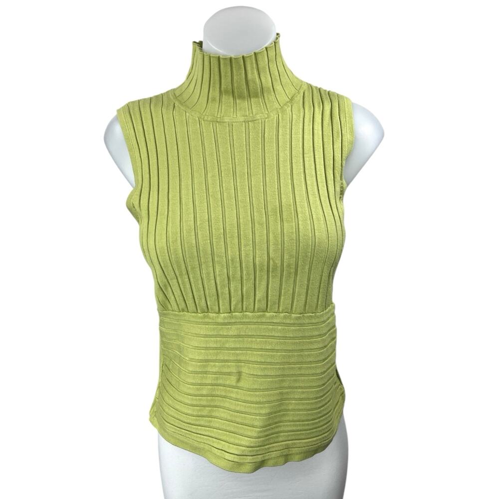 Andre Oliver Women's Green Ribbed Knit Turtleneck Sleeveless Sweater Top Size M
